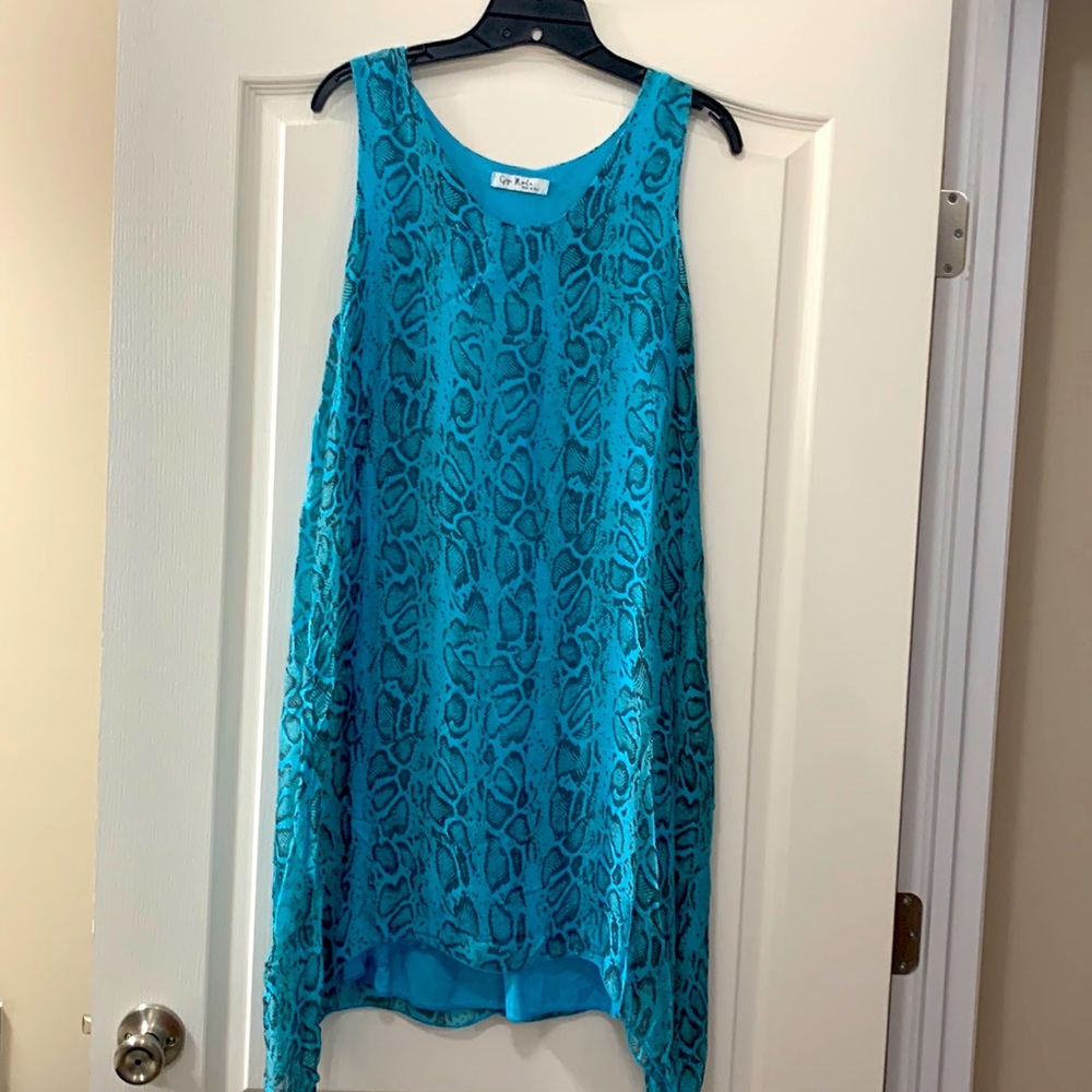 Gigi Moda Silk Animal Print Turquoise Dress size Small/Medium. Made in Italy.